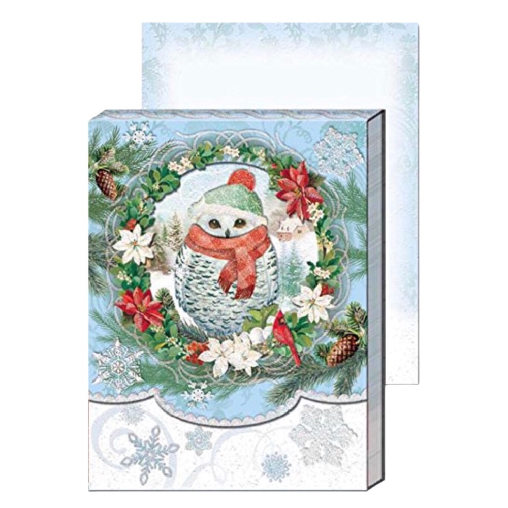 Punch Studio Christmas Owl Embellished Window Mini Notepad (66546)